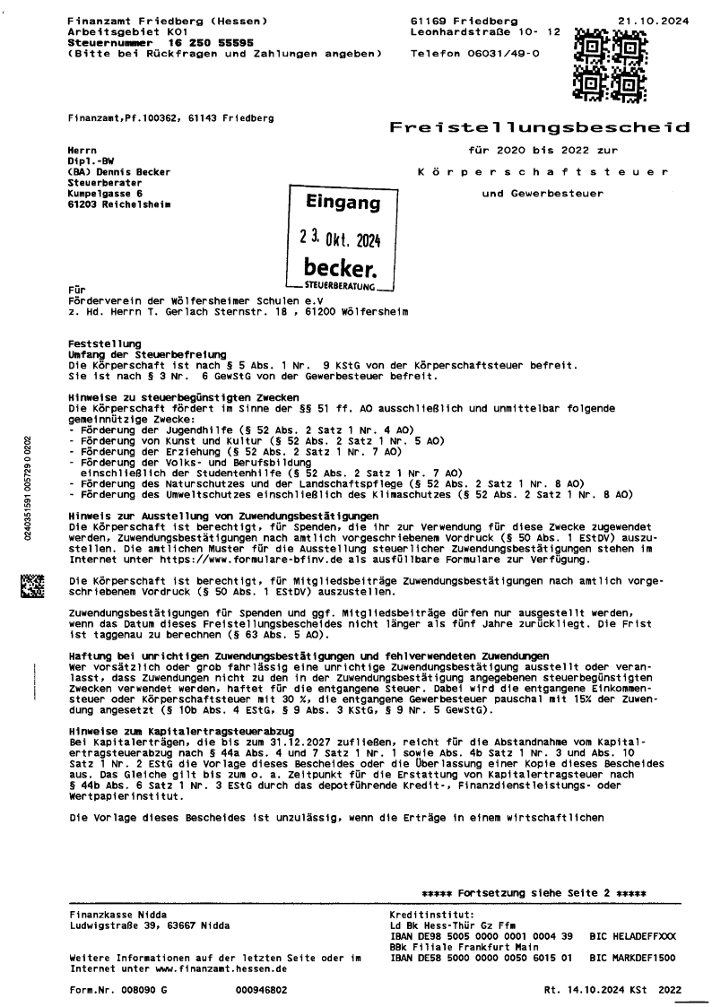 2024 Freistellungsbescheid